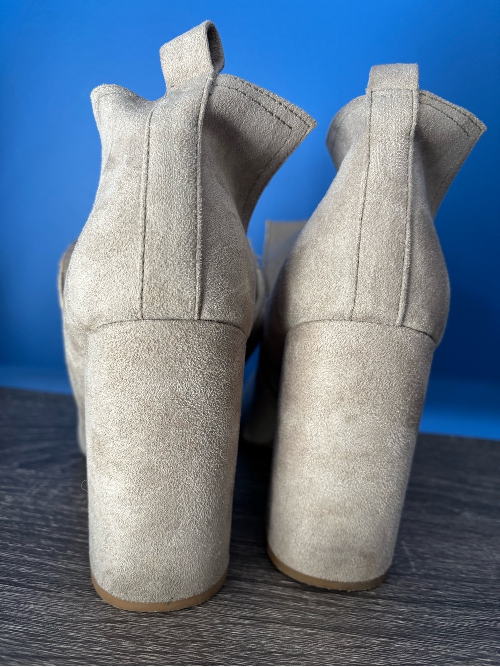 {Steve Madden} Light Nude Suede Block Heel Booties - Picture 4 of 7